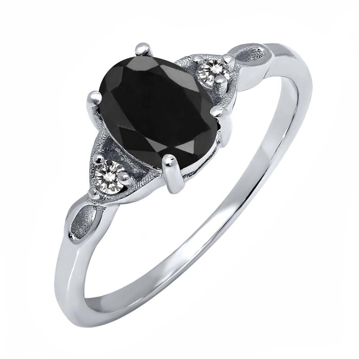 Black Sapphire & White Sapphire Gemstone 925 Sterling Silver Women's Ring