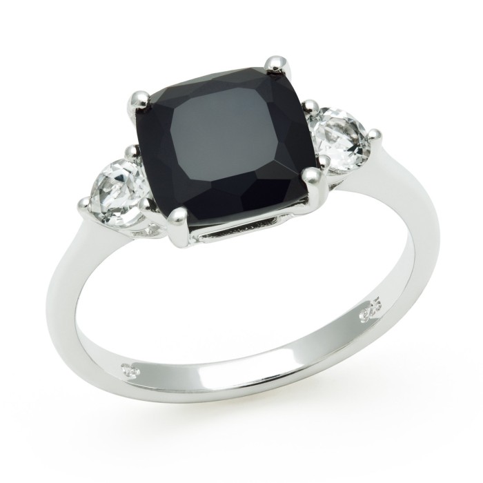 Black Sapphire & White Sapphire Gemstone 925 Sterling Silver Women's Ring