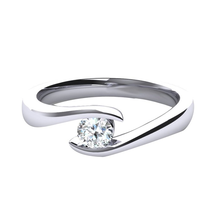0.40 Ct 14 Kt White Gold Solitare Round Diamond Engagement Ring